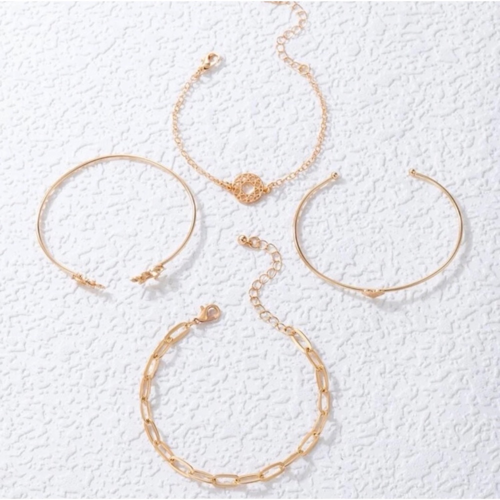 2 LEFT! 4 piece Gold Leaf Bangle Bracelet Set - Picture 4 of 5